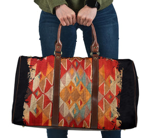 Abstract Tribal Travel Bag Duffel With Black Faux Leather Handles