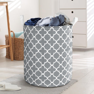 Gray and White Quatrefoil Laundry Basket Hamper Storage Bin