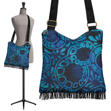 Load image into Gallery viewer, Blue Batik Canvas Boho Style Purse With Fringe Crossbody Bag Shoulder Strap
