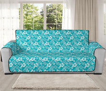 Load image into Gallery viewer, Aqua and White Hibiscus Hawaiian Flower Pattern Furniture Slipcovers
