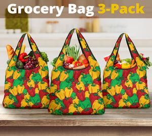 Bell Pepper Colorful Pattern Grocery Shopping Bags Pack of 3
