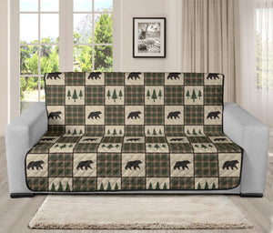 Tan, Brown and Green Plaid Bear Patchwork Pattern Furniture Slipcovers
