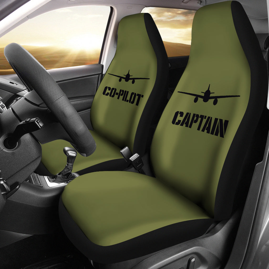 Captain and Co-Pilot Car Seat Covers Set Army Green Military