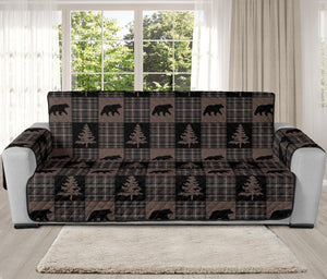 Brown and Black Plaid Lodge Style Patchwork Pattern 78" Oversized Sofa Slipcover Protector