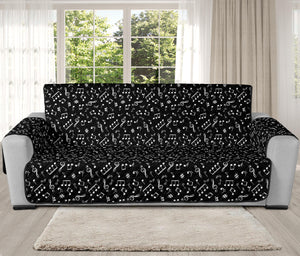 Black and White Music Notes Pattern Oversized Sofa Couch Cover Protector
