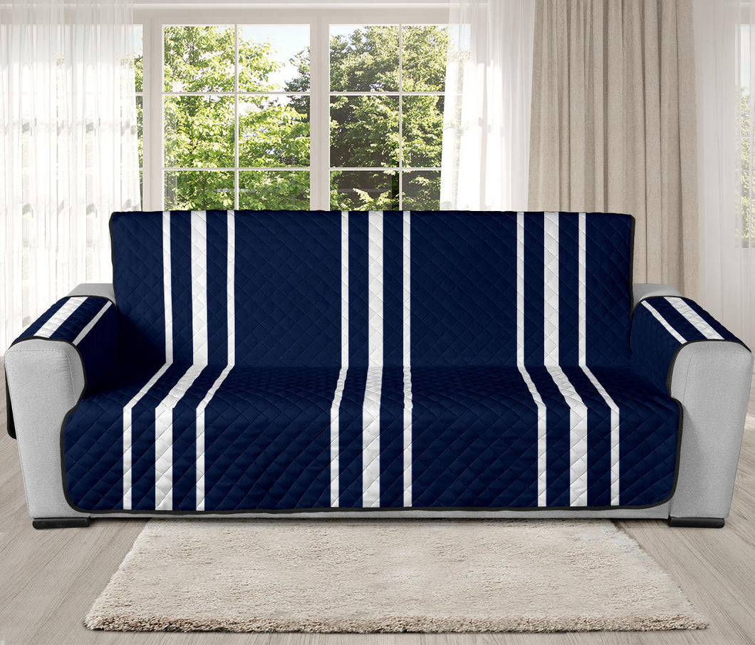 Navy Blue With White Stripes Oversized Sofa Protector For Up To 78
