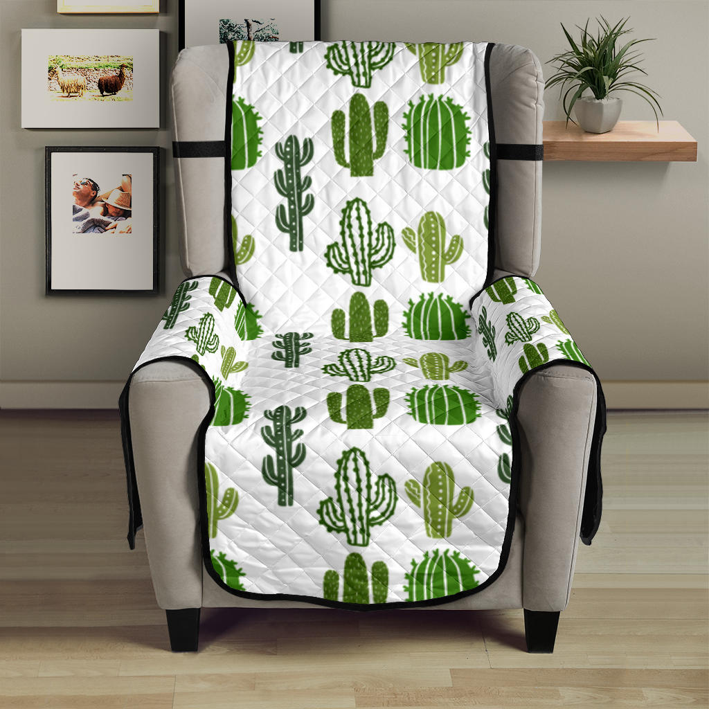 White With Green Cactus Pattern Furniture Slipcovers