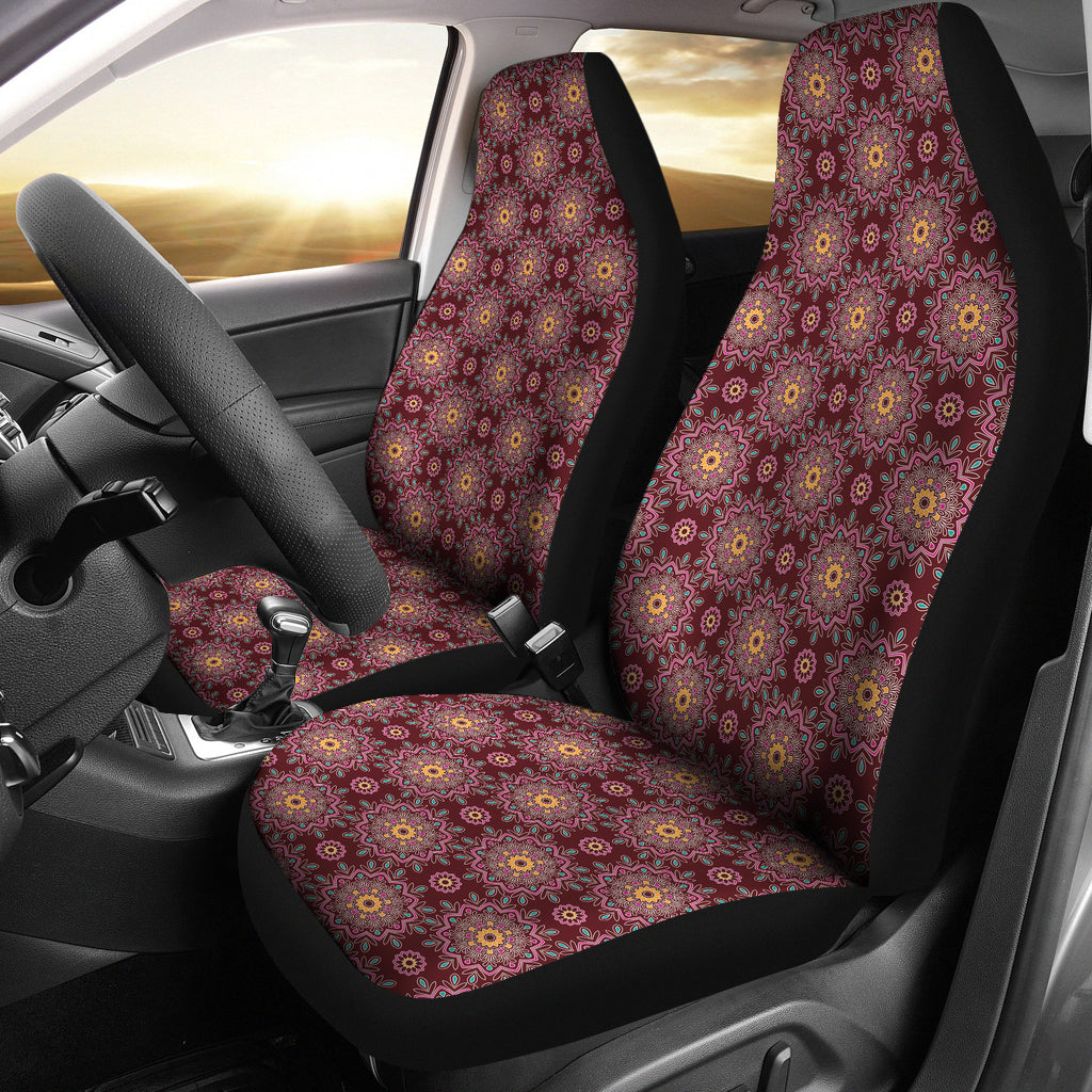 Burgundy With Colorful Mandalas Car Seat Covers