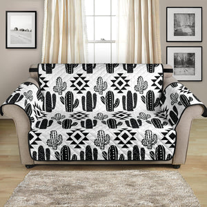 Black and White Boho Cactus Tribal Pattern Loveseat Slipcover Protector For Up To 54" Couches