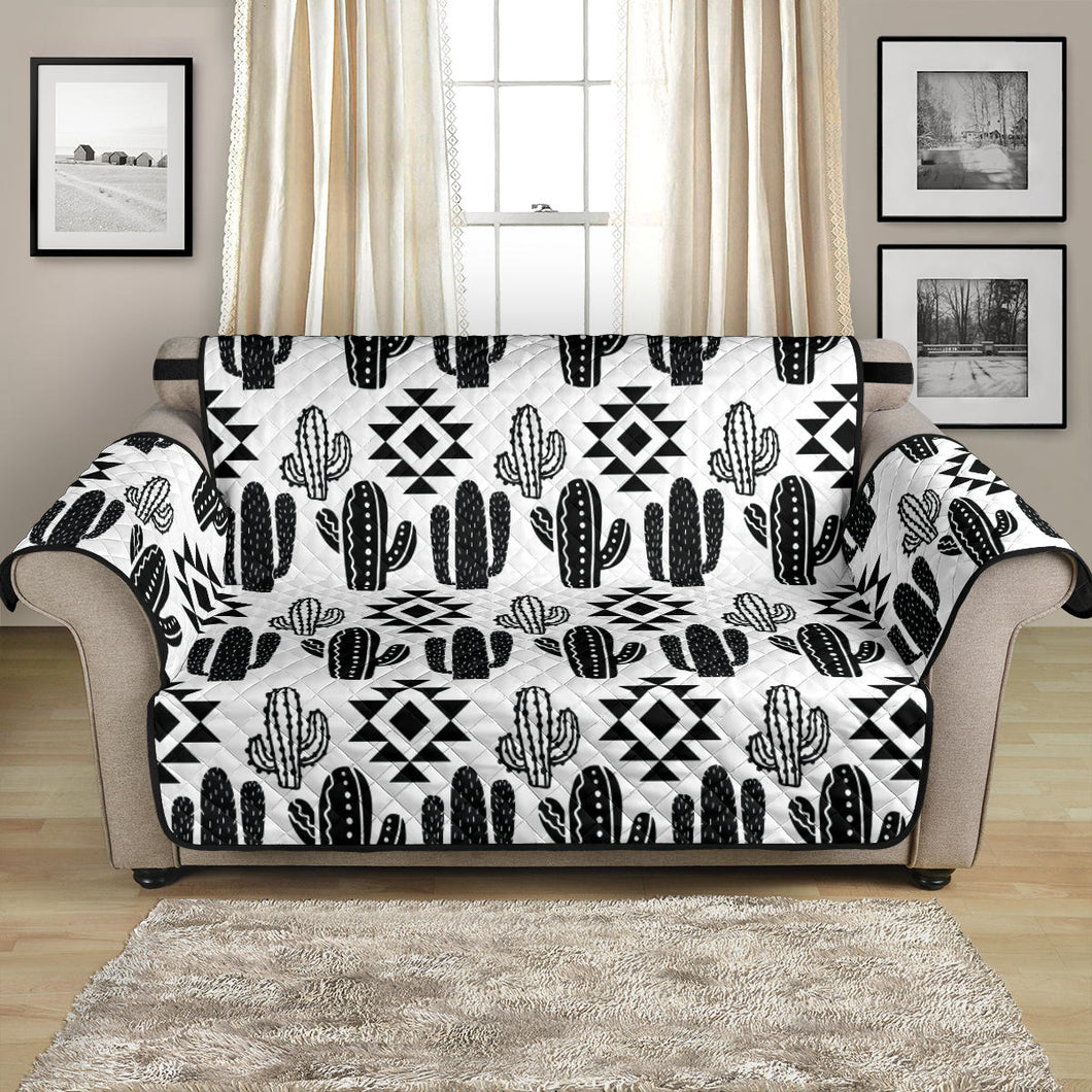 Black and White Boho Cactus Tribal Pattern Loveseat Slipcover Protector For Up To 54