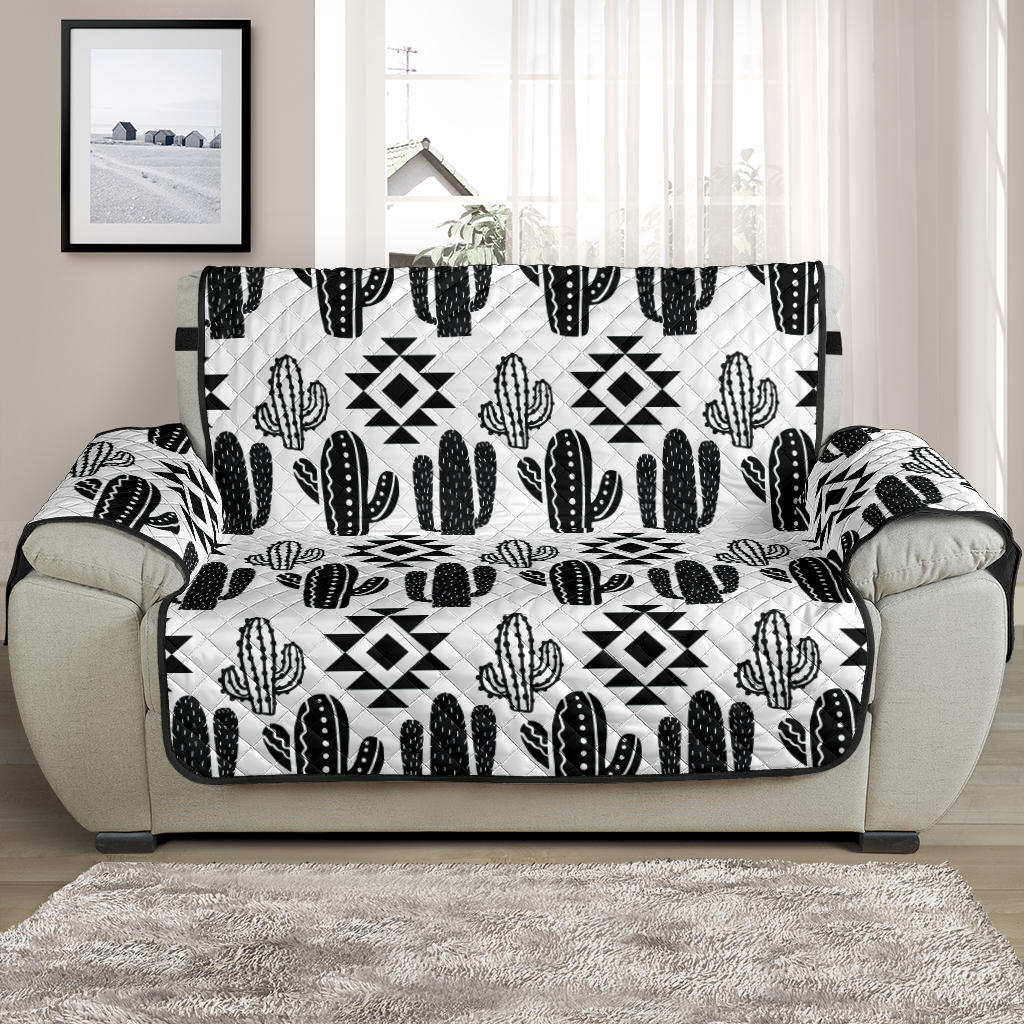 Black and White Boho Cactus Pattern Chair and Half