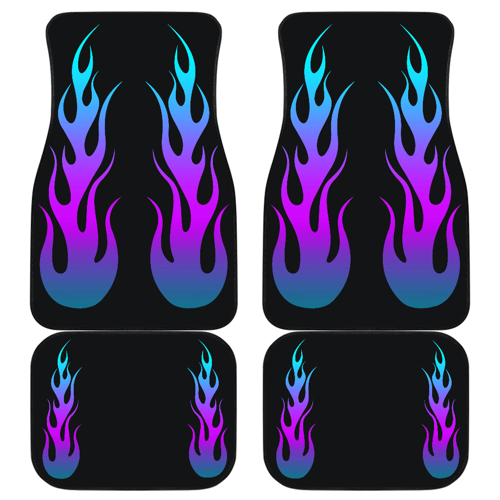 Flames in Purple Turquoise Ombre on Black Car Floor Mats Set of 4