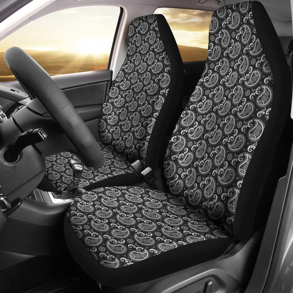 Black Paisley Pattern Car Seat Covers Bandana Print