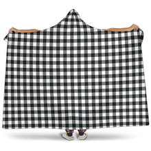 Load image into Gallery viewer, Black and White Buffalo Plaid Hooded Sherpa Lined Blanket
