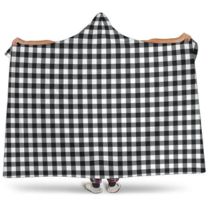 Black and White Buffalo Plaid Hooded Sherpa Lined Blanket