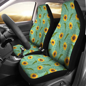 Turquoise Burlap Design With Sunflower Pattern Car Seat Covers