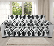 Load image into Gallery viewer, Black and White Boho Cactus Ethnic Pattern Sofa Slipcover on 78&quot; Seat Width Oversized Couches
