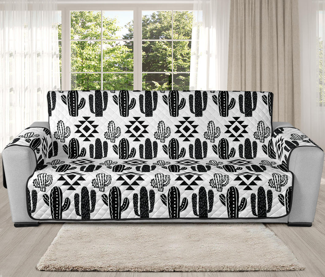 Black and White Boho Cactus Ethnic Pattern Sofa Slipcover on 78