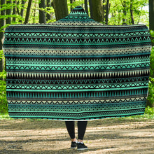 Load image into Gallery viewer, Teal and Black Ethnic Pattern Hooded Blanket

