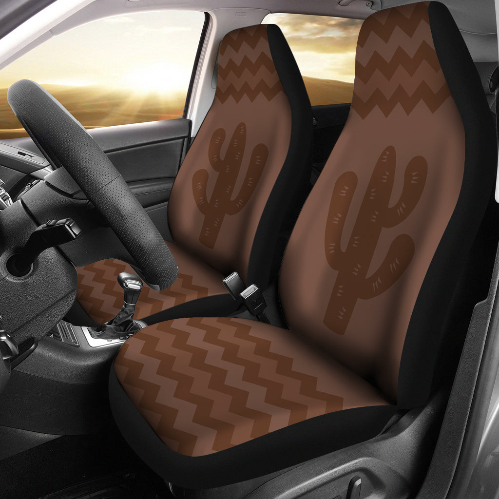 Brown Chevron With Cactus Design Car Seat Covers