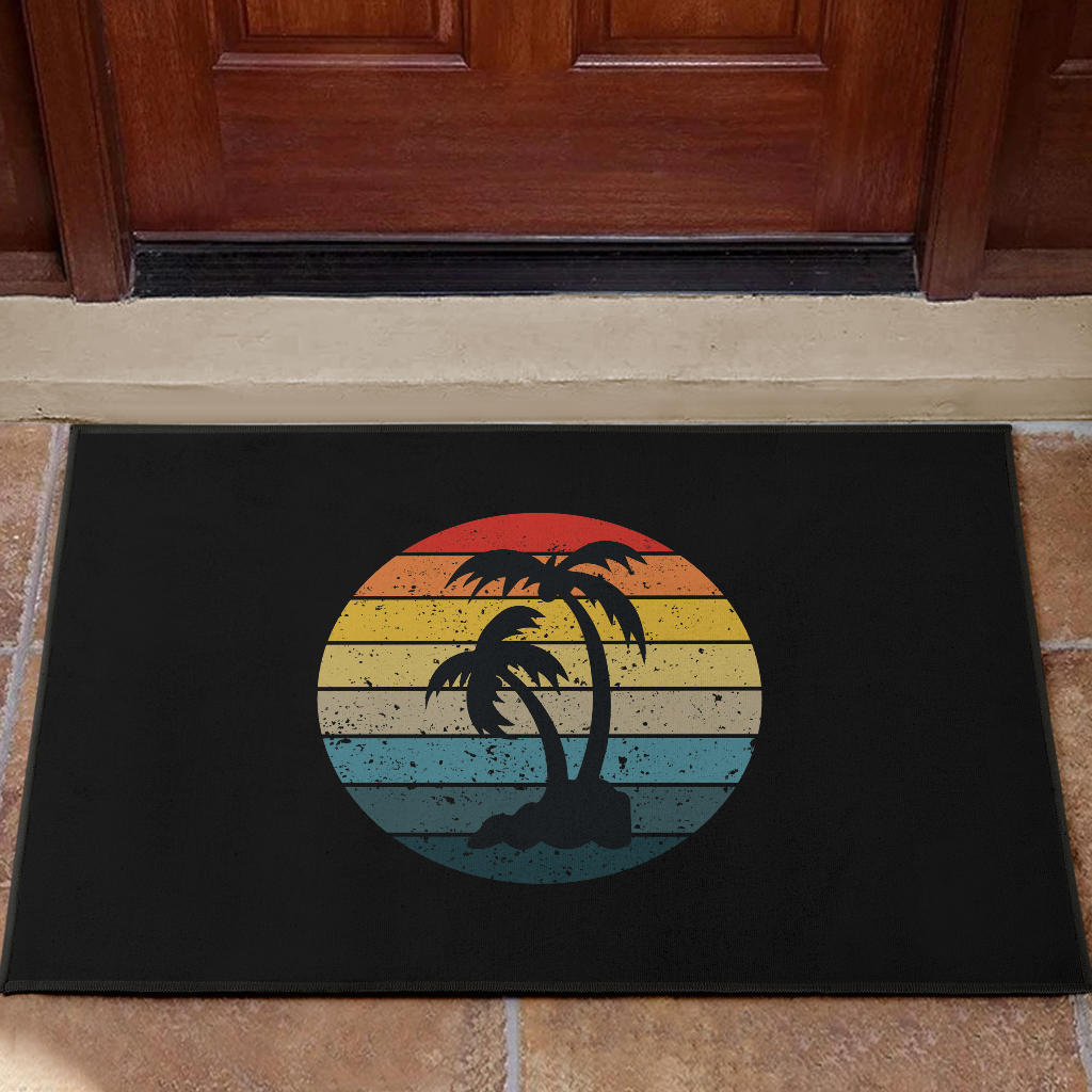 Palm Tree Retro Sunset Doormat With Two Trees