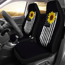 Load image into Gallery viewer, Distressed American Flag With Rustic Sunflower on Black Car Seat Covers
