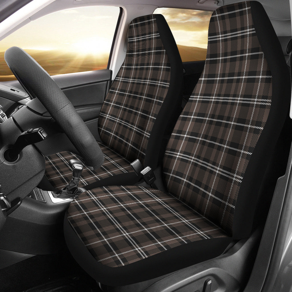 Brown and White Plaid Car Seat Covers Set
