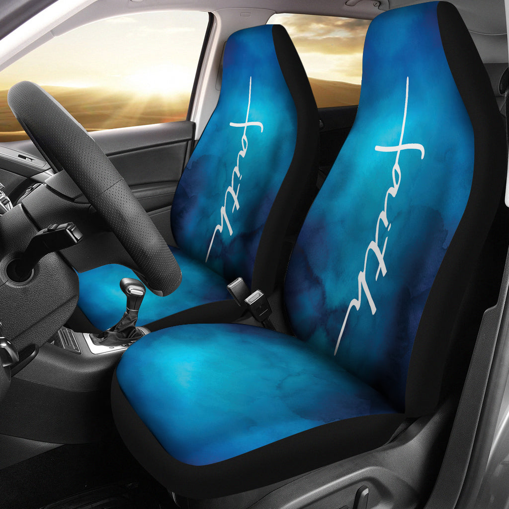 White Faith Word Cross On Blue Ombre Car Seat Covers Religious Christian Themed