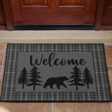 Load image into Gallery viewer, Rustic Bear Theme Door Mat Gray Plaid Welcome Mat
