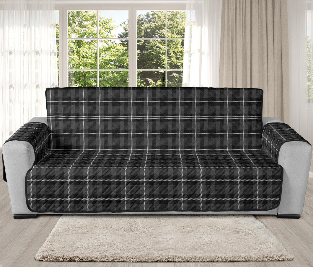 Gray, Black and White Plaid Oversized Sofa Slipcover For 78