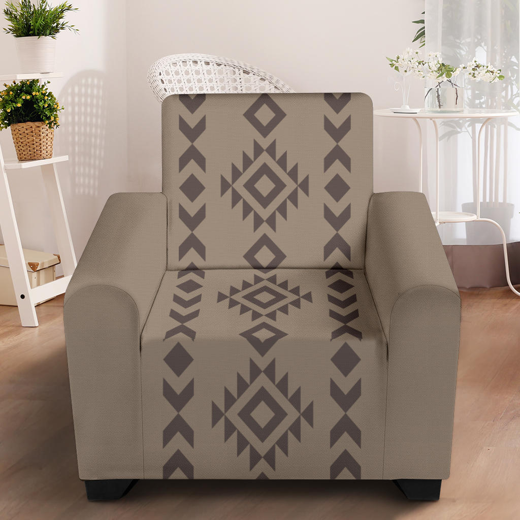 Light and Dark Brown Tribal Ethic Pattern Stretch Armchair Cover With Elastic Edge Fits Up To 43