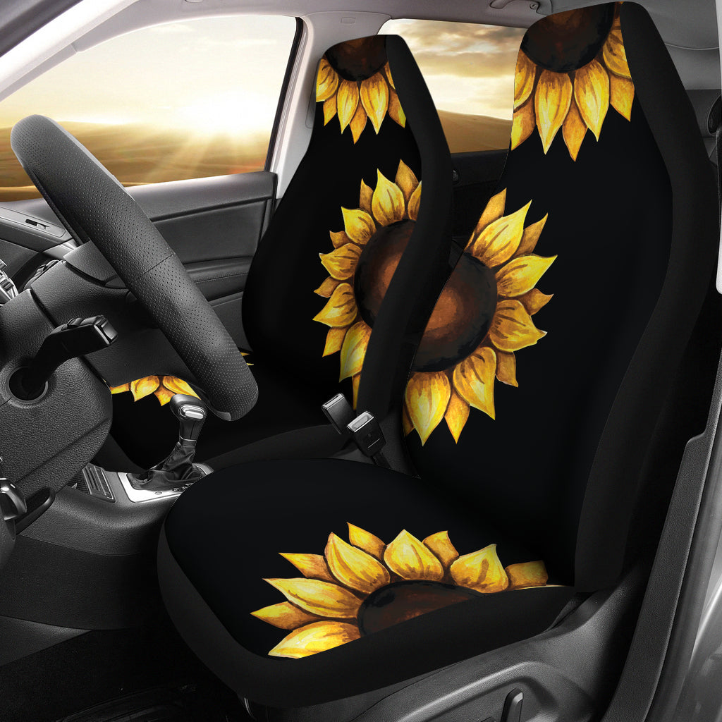 Large Sunflowers on Black Car Seat Covers Set