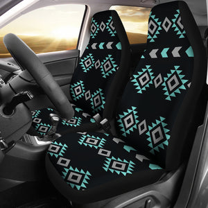 Turquoise, Gray and Black Ethnic Boho Tribal Pattern Car Seat Covers
