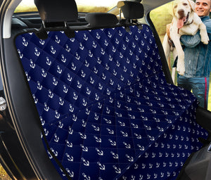 Navy Blue With White Anchor Pattern Pet Hammock Back Seat Cover For Dogs
