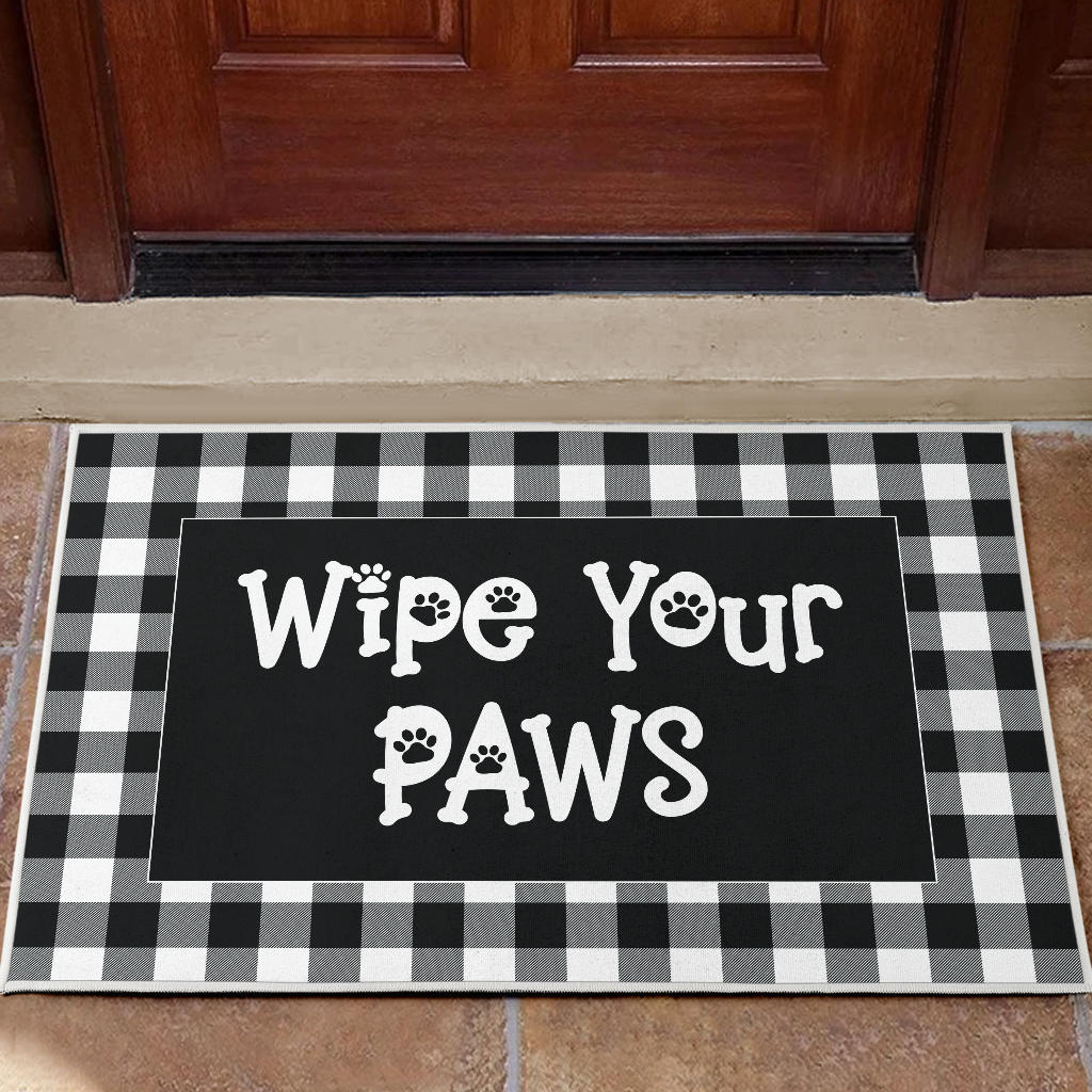 Wipe Your Paws Buffalo Plaid Doormat Non Slip Indoor Outdoor Use