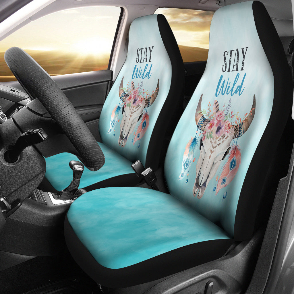 Turquoise Stay Wild Boho Skull Car Seat Covers