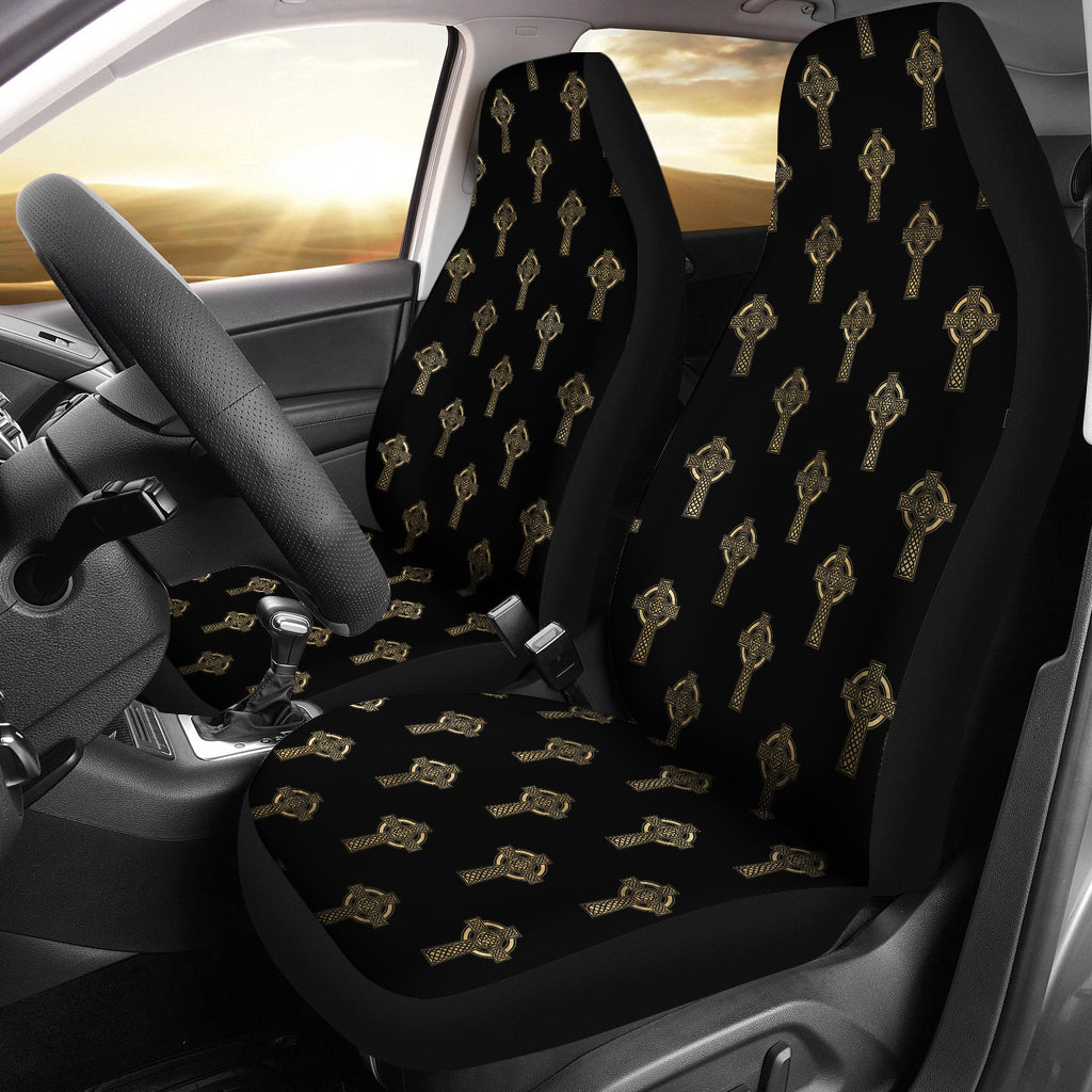 Celtic Cross Black and Gold Car Seat Covers