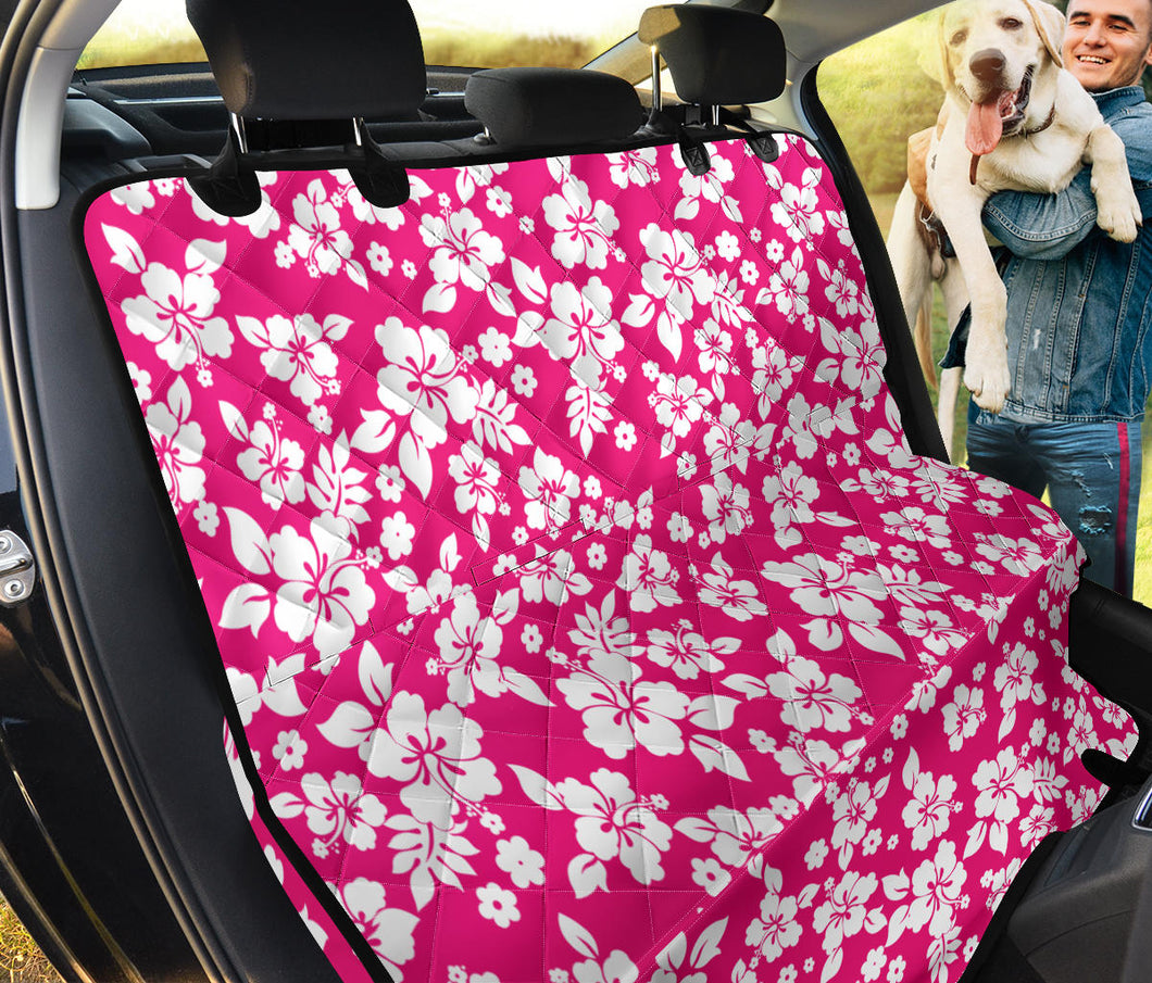 Hot Pink Hibiscus Hawaiian Back Seat Protector Cover For Pets