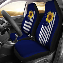 Load image into Gallery viewer, Navy Blue With Distressed Flag and Rustic Sunflower Car Seat Covers Set
