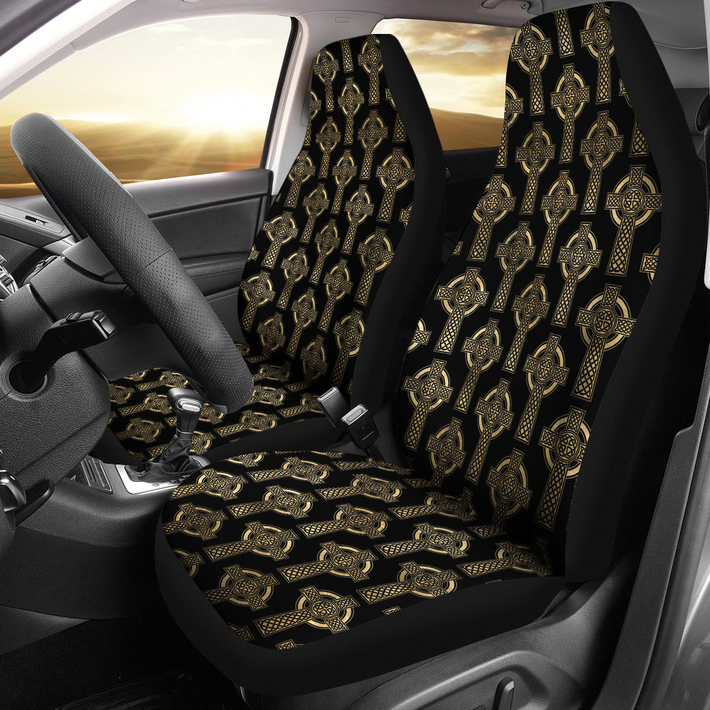 Celtic Cross Black and Gold Colored Car Seat Covers Seat Protectors