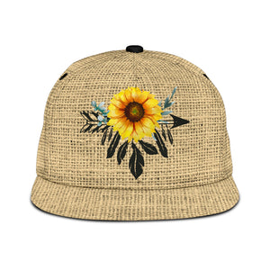 Boho Sunflower Dreamcatcher on Faux Burlap Style Snapback Hat
