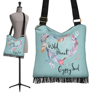Wild Heart Gypsy Soul Boho Fringe Purse Crossbody Canvas Shoulder Bag