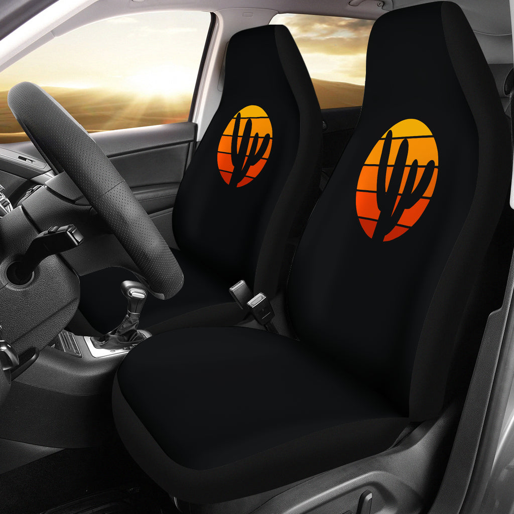 Retro Sunset With Cactus Car Seat Covers Set Desert Theme