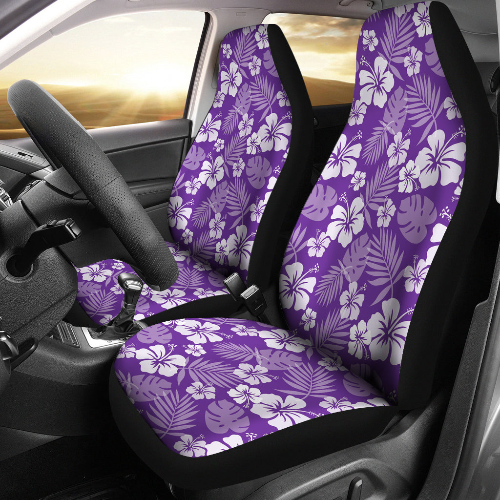 Purple With White Hibiscus Flowers Car Seat Covers Seat protectors Set of 2