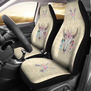 Wild and Free Boho Cow Skull Car Seat Covers Cream Color