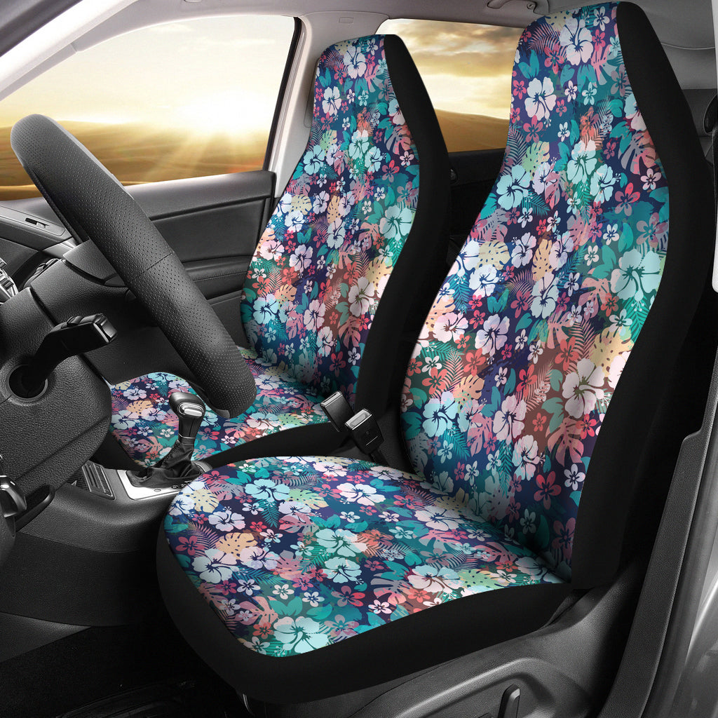 Colorful Rainbow Hibiscus Hawaiian Tropical Flower Car Seat Covers