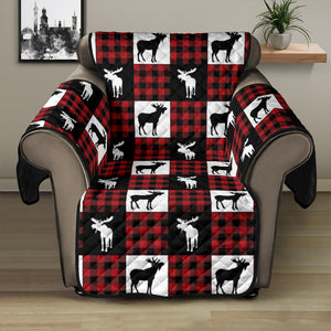 Moose Buffalo Plaid Patchwork Furniture Slipcovers In Red, White and Black