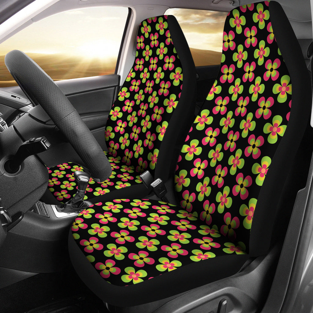 Black With Retro Flower Pattern Car Seat Covers Set
