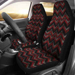 Red Gray and Black Chevron Ethnic Grungy Pattern Car Seat Covers