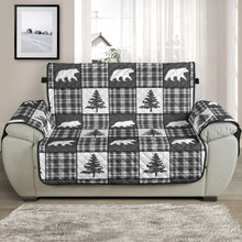 Load image into Gallery viewer, Gray and White Plaid With Bear and Pine Tree Pattern Furniture Slipcovers
